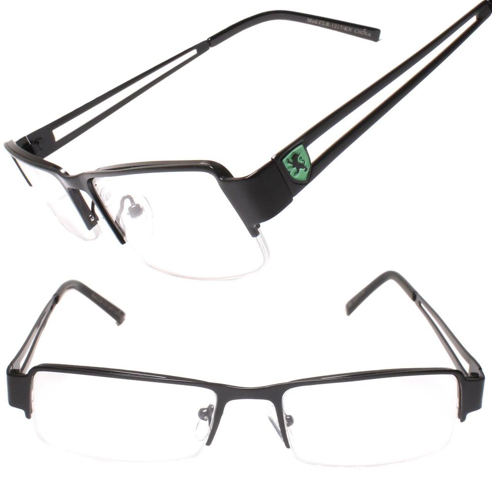 Khan Designer Stylish Smart Clear Lens Semi Rimless Eye Glasses Black Frame